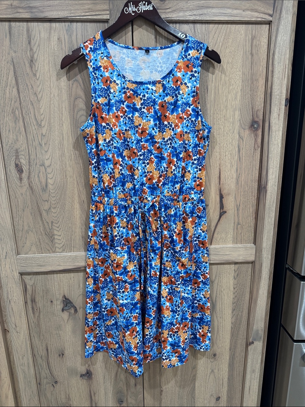 Sleeveless Blue Floral Drawstring Dress
